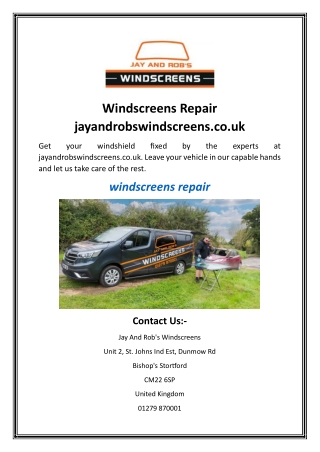 Windscreens Repair  jayandrobswindscreens.co.uk