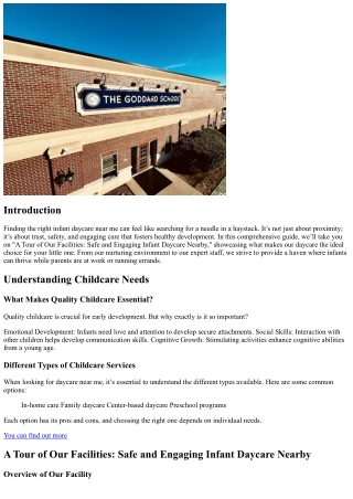 “A Tour of Our Facilities: Safe and Engaging Infant Daycare Nearby”