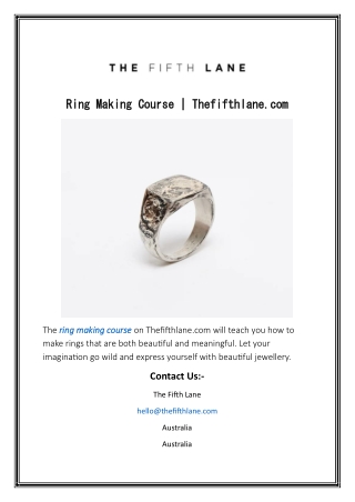 Ring Making Course  Thefifthlane