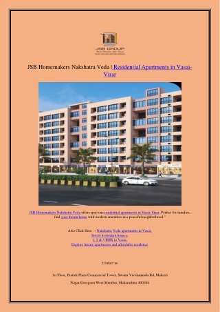 JSB Homemakers Nakshatra Veda  Residential Apartments in Vasai-Virar