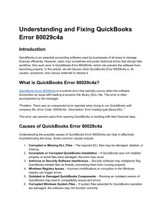 Understanding and Fixing QuickBooks Error 80029c4a