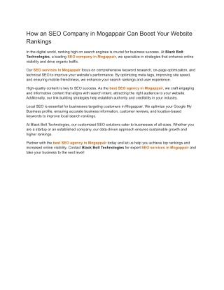 How an SEO Company in Mogappair Can Boost Your Website Rankings