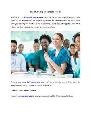 How CNA Training Can Transform Your Life