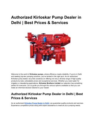 Authorized Kirloskar Pump Dealer in Delhi _ Best Prices & Services