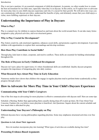 How to Advocate for More Play Time in Your Child's Daycare Experience