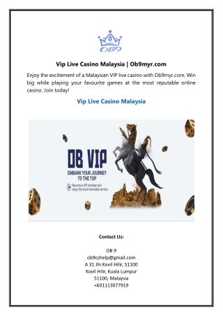 Vip Live Casino Malaysia | Ob9myr.com