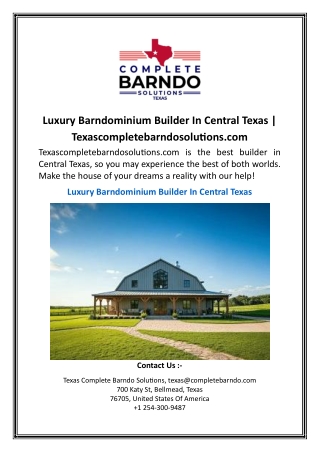 Luxury Barndominium Builder In Central Texas | Texascompletebarndosolutions.com