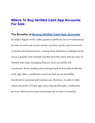 Where To Buy Verified Cash App Accounts For Sale