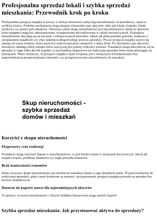 Szybka sprzedaż nieruchomości: Transakcje mieszkaniowe i ekspresowa realizacja t