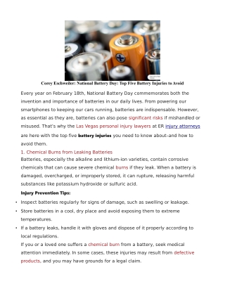 Corey Eschweiler: National Battery Day: Top Five Battery Injuries to Avoid