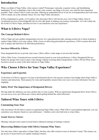 Why I-Drive is the Ultimate Choice for Your Napa Valley Tours?