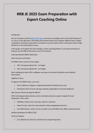 RRB JE 2025 Exam Preparation: Expert Online Coaching for Success