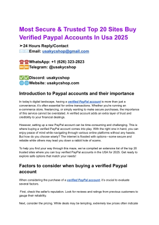 Most Secure & Trusted Top 20 Sites Buy Verified Paypal Accounts In Usa 2025