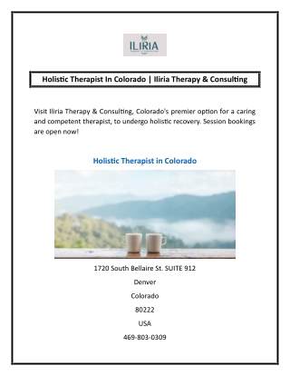 Holistic Therapist In Colorado | Iliria Therapy & Consulting