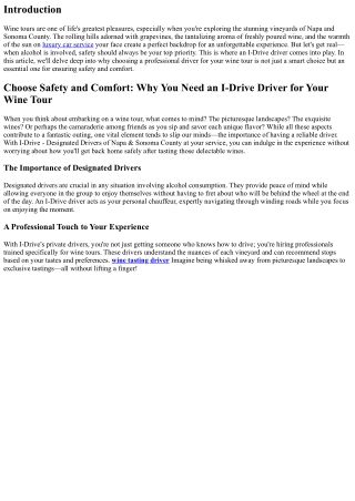 Choose Safety and Comfort: Why You Need an I-Drive Driver for Your Wine Tour