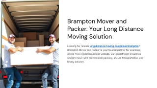 Brampton Mover and Packer: Your Long Distance Moving Solution