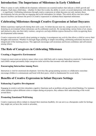 “Celebrating Milestones through Creative Expression at Infant Daycares”