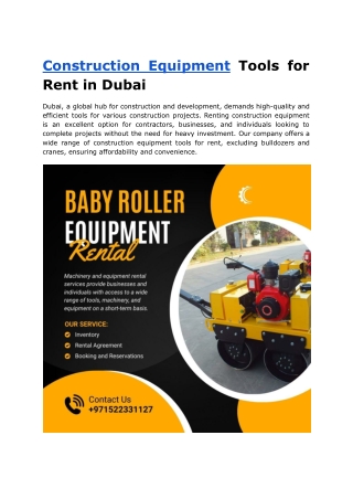 Construction Equipment tools for rent in Dubai