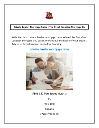 Private Lender Mortgage Rates | The Great Canadian Mortgage Co