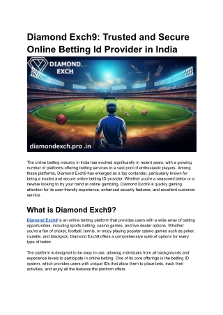 Diamond Exch9_ Trusted and Secure Online Betting Id Provider in India