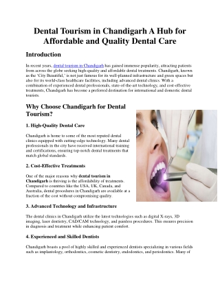 Dental Tourism in Chandigarh A Hub for Affordable and Quality Dental Care