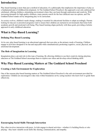 Why Play-Based Learning Matters at The Goddard School Preschool