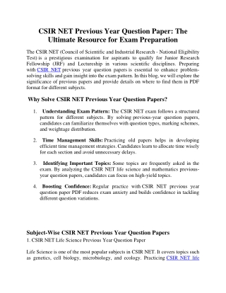 CSIR NET Previous Year Question Paper