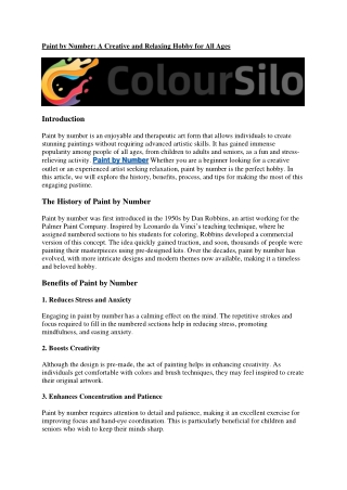 Paint by Number: A Creative and Relaxing Hobby for All Ages