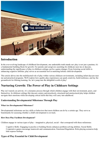 Nurturing Growth: The Power of Play in Childcare Settings