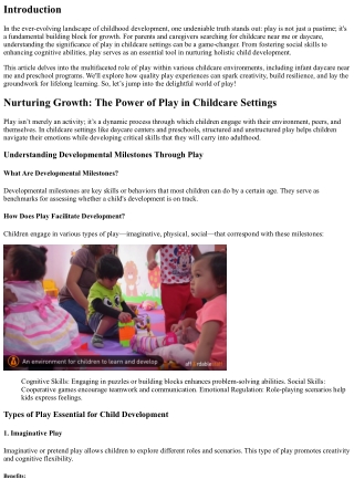 Nurturing Growth: The Power of Play in Childcare Settings