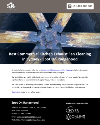Best Commercial Kitchen Exhaust Fan Cleaning in Sydney - Spot On Rangehood