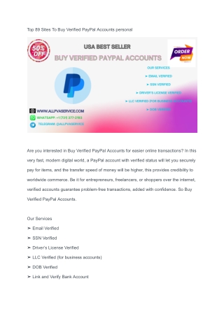 Top 89 Sites To Buy Verified PayPal Accounts personal