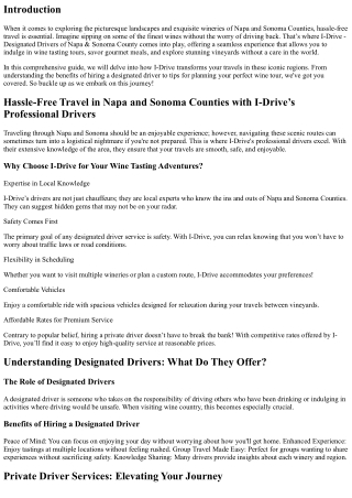 Hassle-Free Travel in Napa and Sonoma Counties with I-Drive’s Professional Drive