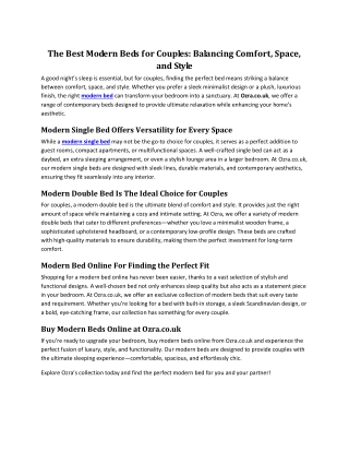 The Best Modern Beds for Couples: Balancing Comfort, Space, and Style