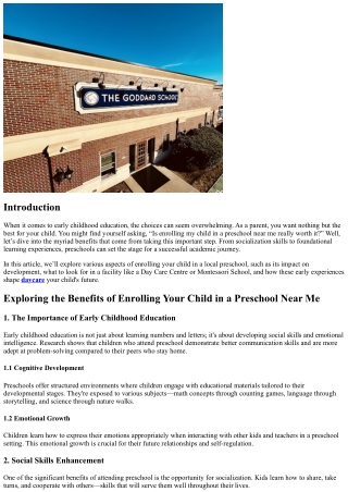Exploring the Benefits of Enrolling Your Child in a Preschool Near Me