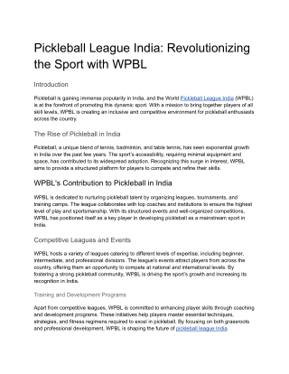 Pickleball League India- Revolutionizing the Sport with WPBL