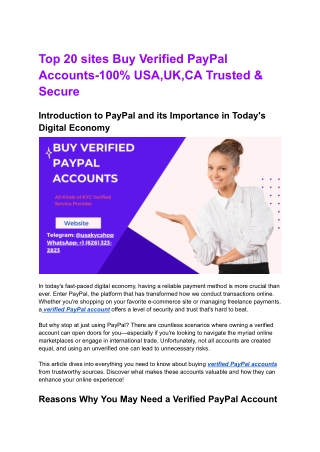 Top 20 sites Buy Verified PayPal Accounts-100% USA,UK,CA Trusted & Secure