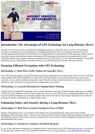 The Benefits of Using GPS Technology during a Long-Distance Relocation