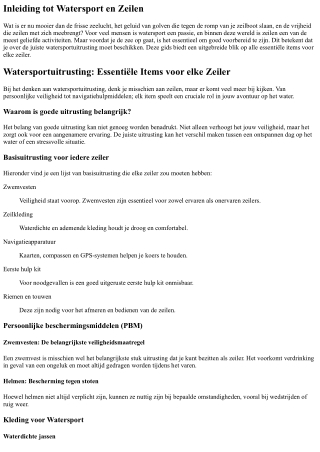 Watersportuitrusting: Essentiële Items voor elke Zeiler