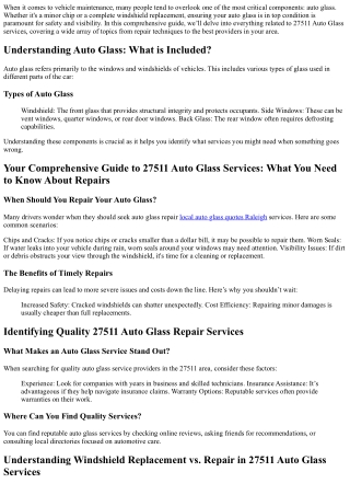 Your Comprehensive Guide to 27511 Auto Glass Services: What You Need to Know