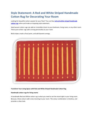 Style Statement A Red and White Striped Handmade Cotton Rug for Decorating Your Room