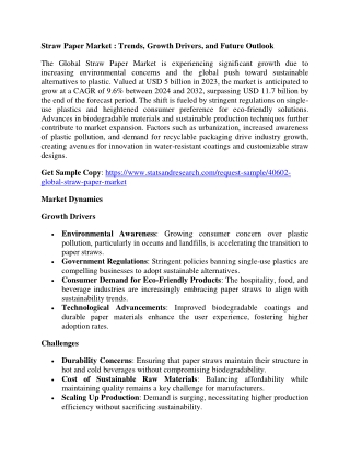 Straw Paper Market : Trends, Growth Drivers, and Future Outlook