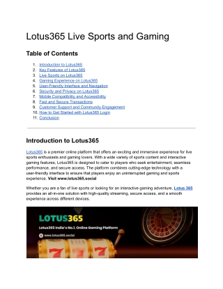 Lotus365 Live Sports and Gaming