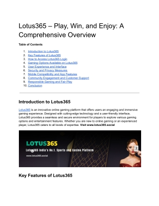 Lotus365 – Play, Win, and Enjoy_ A Comprehensive Overview PDF content