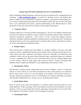 Various Types Of Video Production Services You Should Know