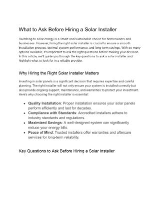 What to Ask Before Hiring a Solar Installer