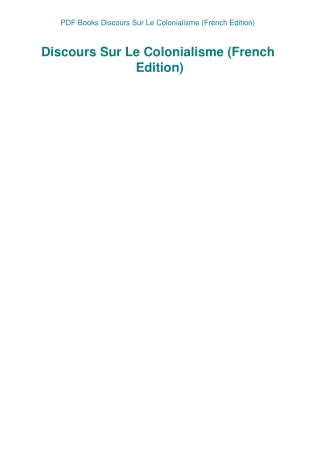 PDF Books Discours Sur Le Colonialisme (French Edition)