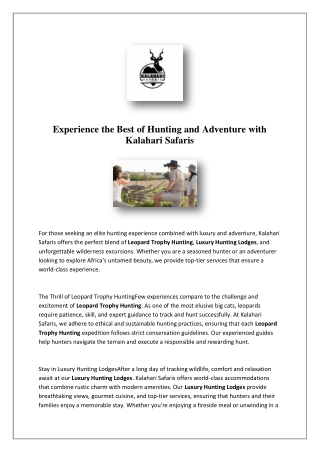 Africa Hunting | kalaharisafaris