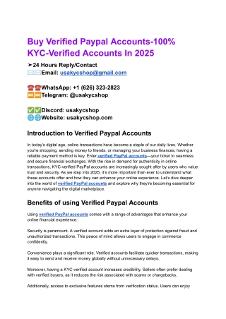 Buy Verified Paypal Accounts-100% KYC-Verified Accounts In 2025
