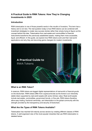 A Practical Guide to RWA Tokens  How They’re Changing Investments in 2025